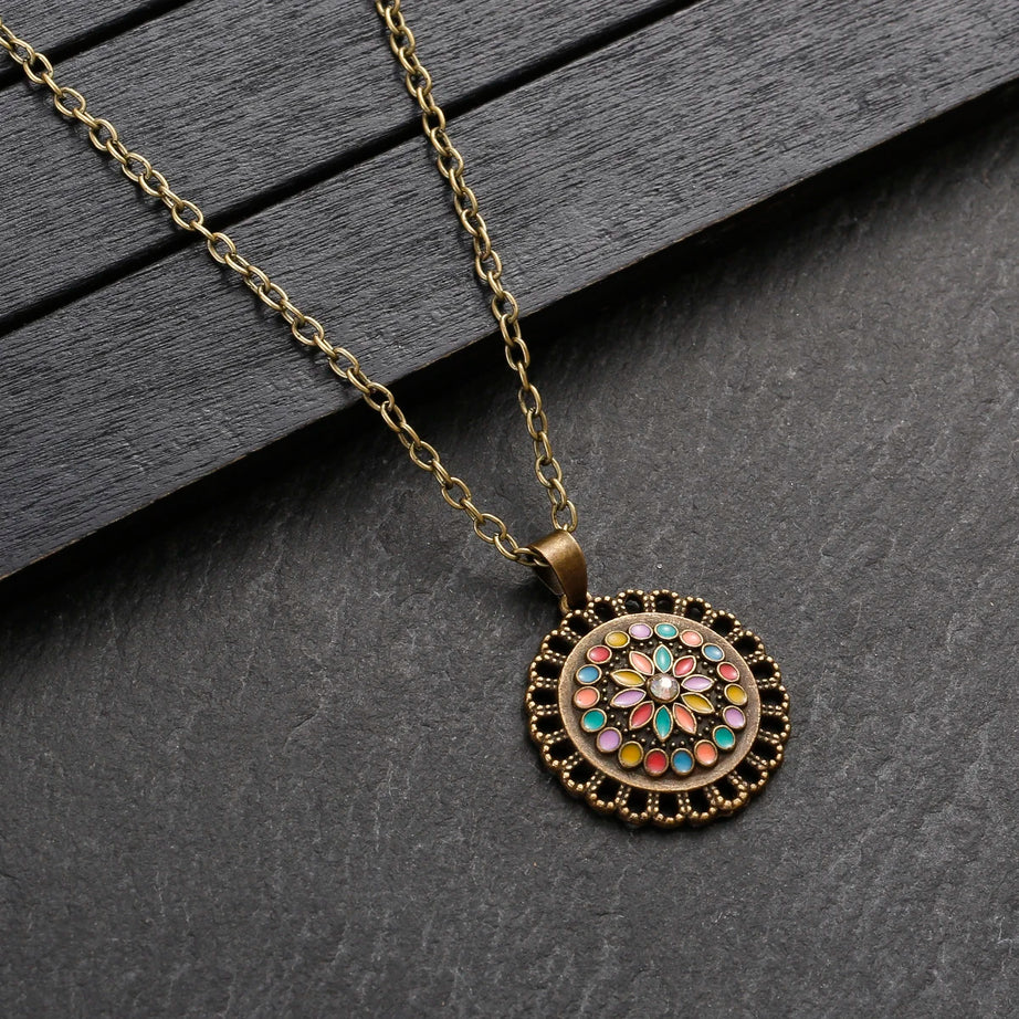 Colorful Bead Flower Necklace Earring Set Jewelry