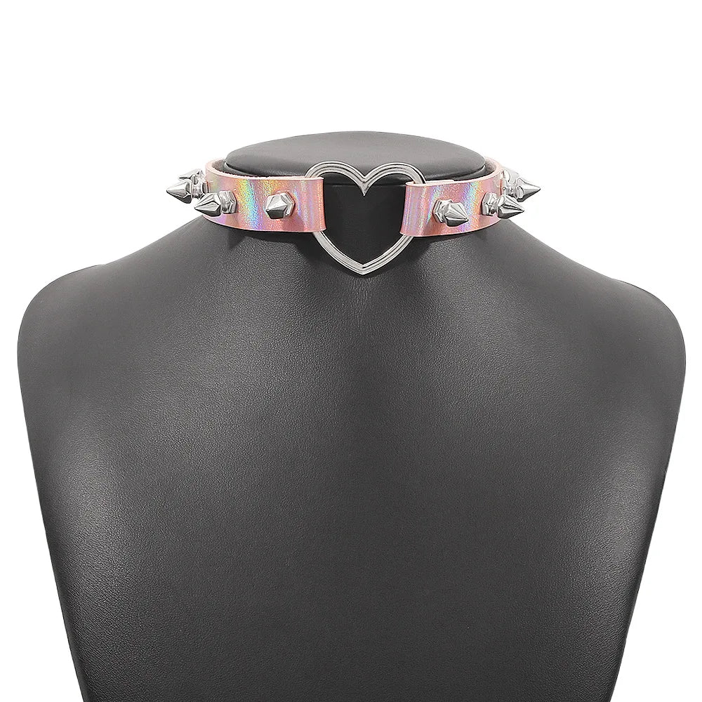Punk Rock Heart Choker Spike Chocker Goth Steampunk Studded Collar Women Men Emo Fashion Halloween Gothic Jewelry - Charlie Dolly