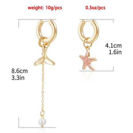 Starfish Mermaid Tail Hoop Tassel Earrings Jewelry