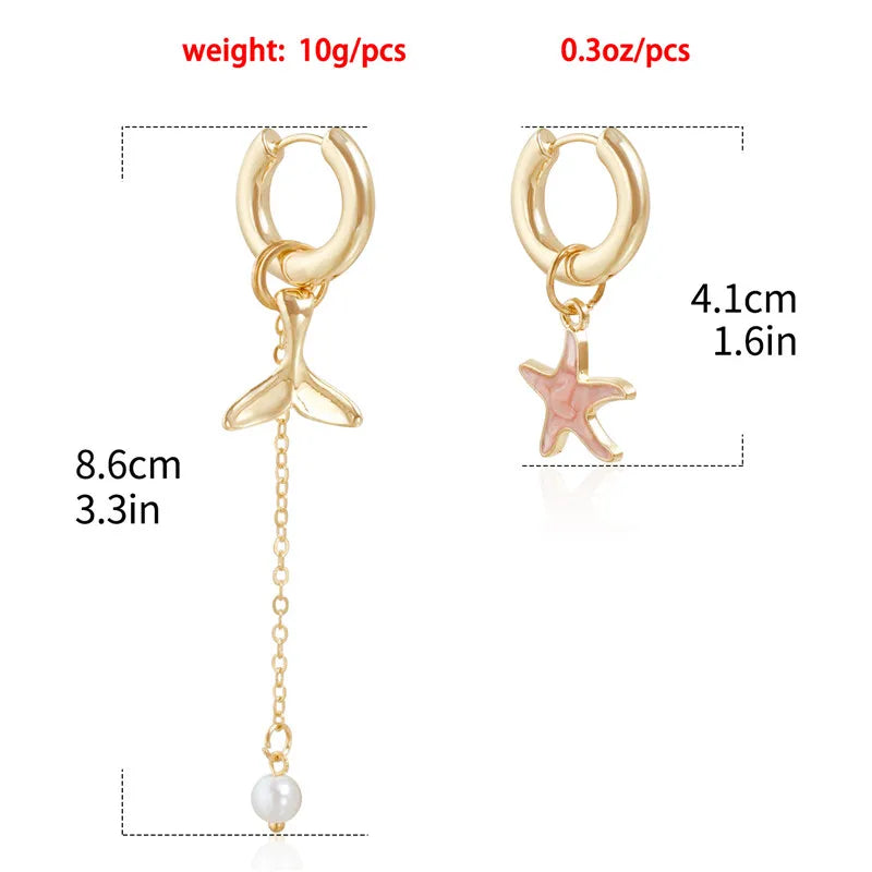 Bohemian Stainless Steel Starfish Charm Hoop Earrings Women Delicate Mermaid Tail Jewelry Girls Long Tassel Earring Accessories
