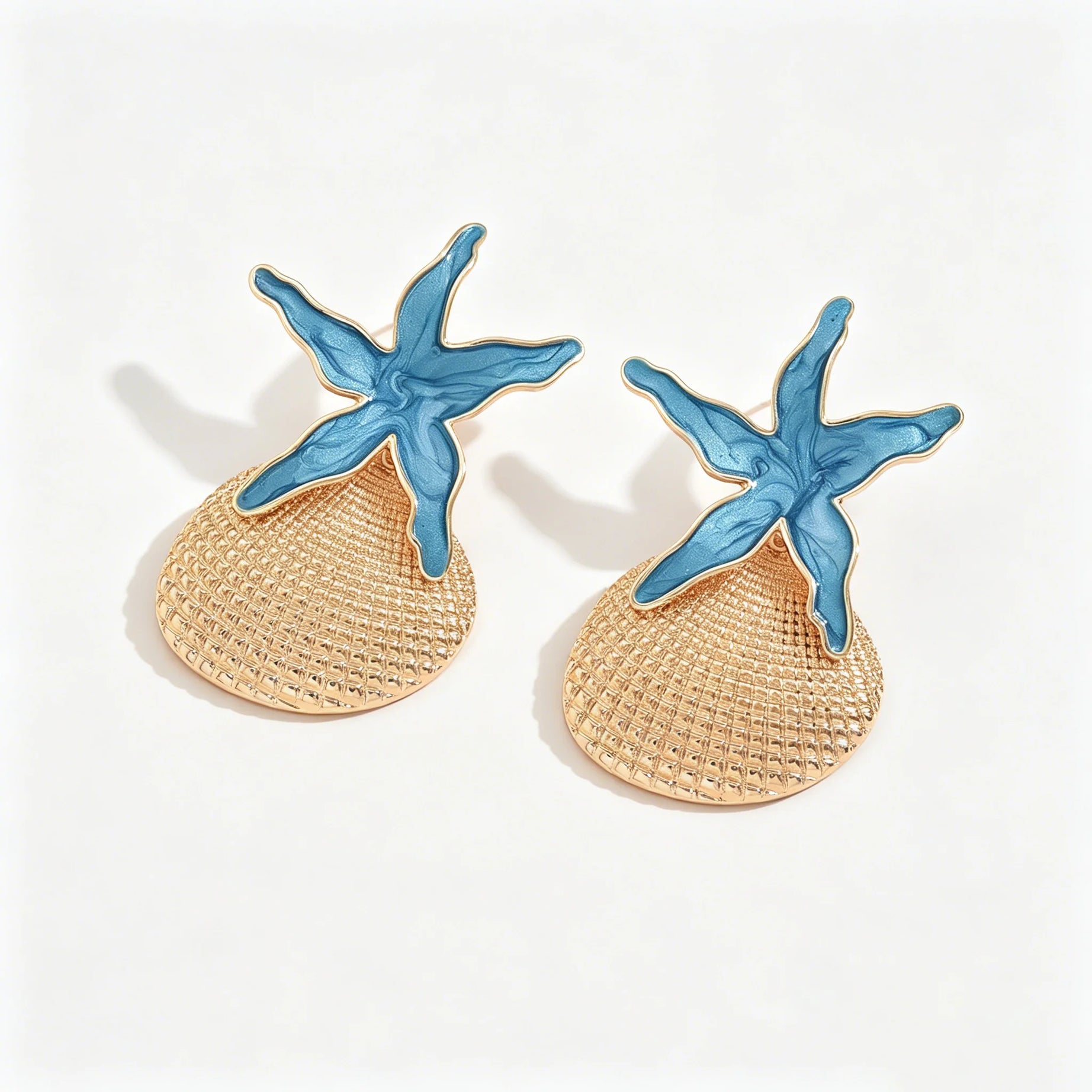 Enamel Starfish and Shell Drop Earrings