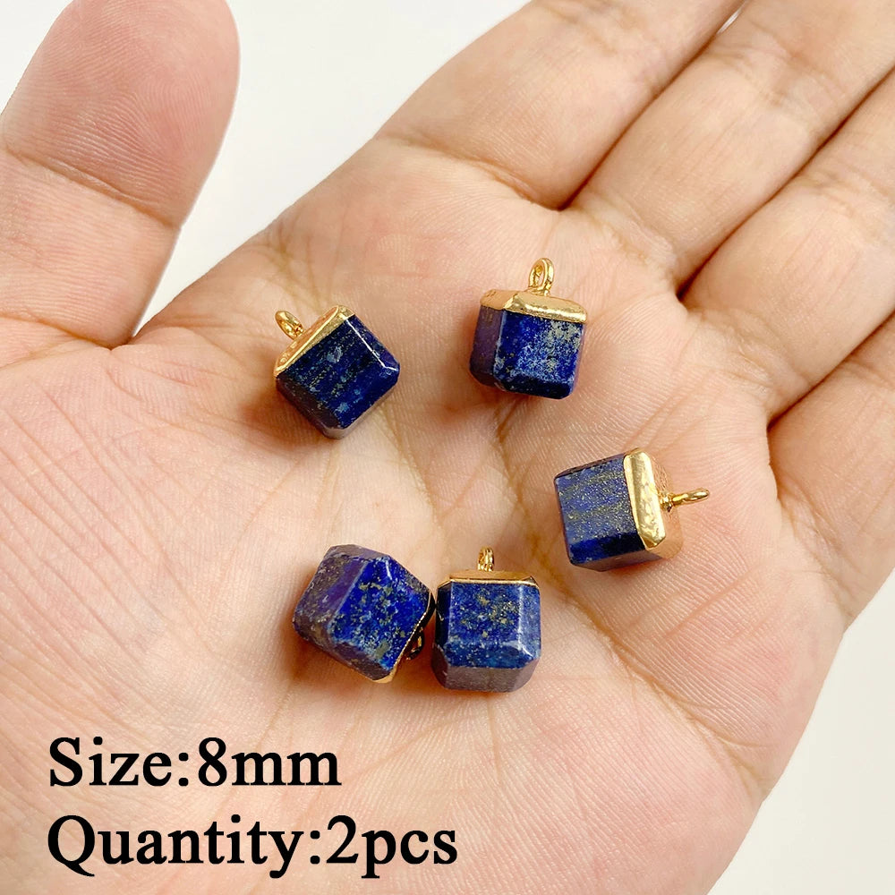 Natural Lapis Lazuli Pendant Blue Heart Square Oval Bullet Stone Charms For Jewelry Making Necklace Earrings Bracelet DIY 2PCS