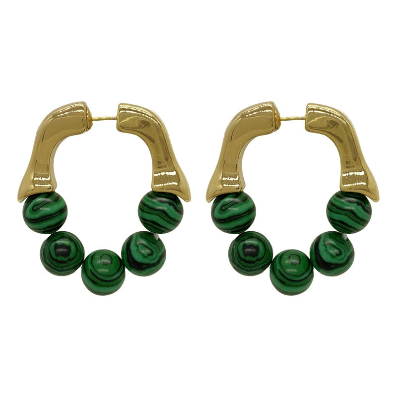 The Green Beads Metal Earrings European And American Style Hip-hop Punk Personality Fashion Stud Earrings Ms Travel Accessories - Charlie Dolly
