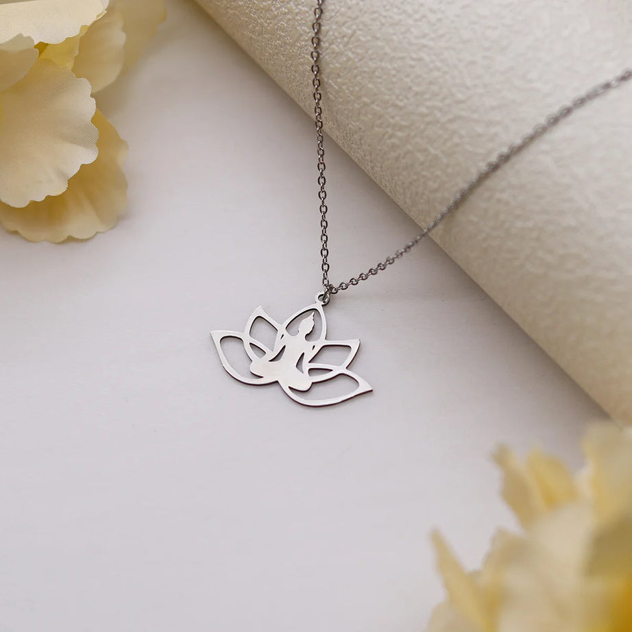 Hindu & Buddhist Yoga Lotus Meditation Amulet Necklace, Sacred Spiritual Talisman