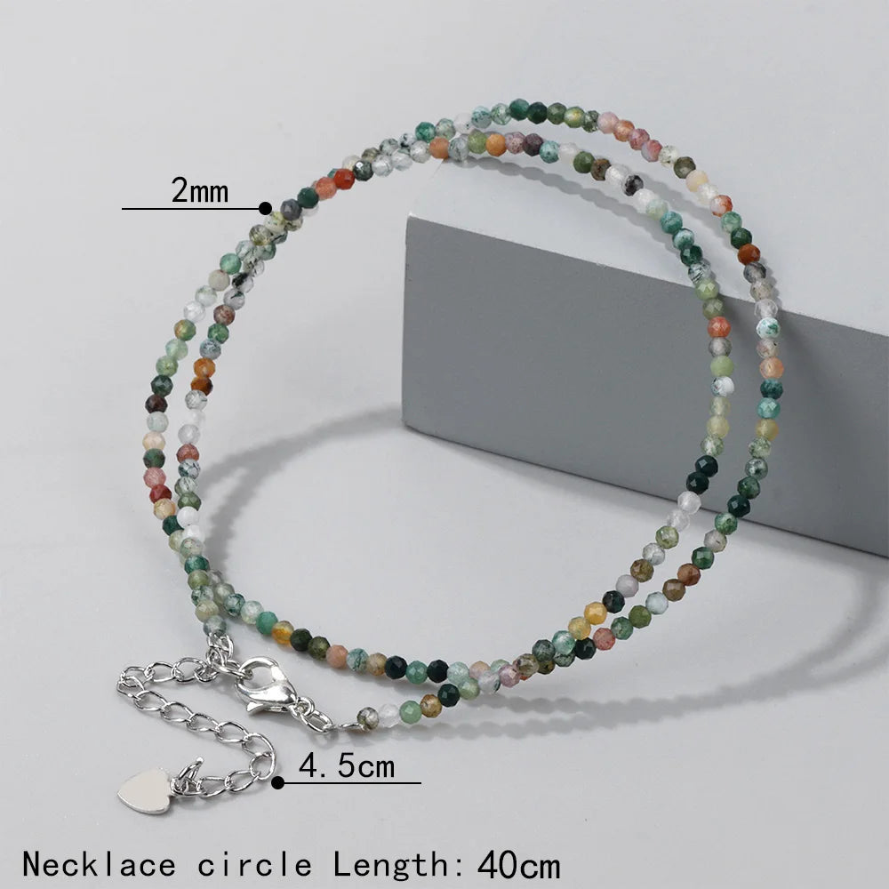 2mm Natural Stone Beads Necklace Handmade Mini lapis lazuli Amethysts Turquoises Beaded Necklaces for Women Boho Jewelry Gift