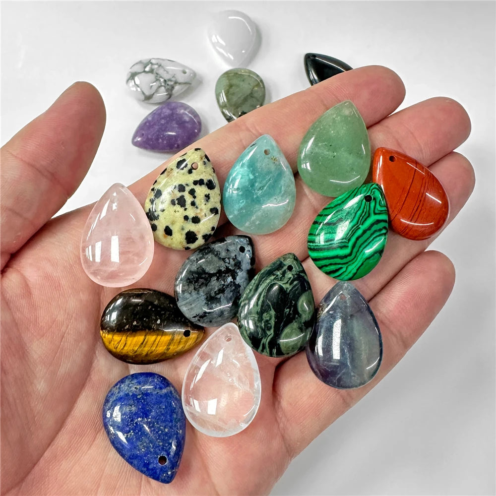 Natural Water Drop Stone Pendant 18x25mm Lapis Lazuli Amethysts Quartzs Charms Bead For Jewelry Making DIY Necklaces Earrings
