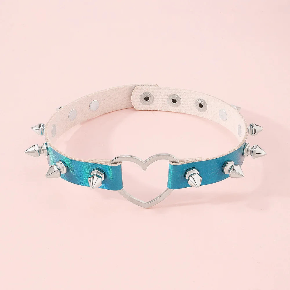 Punk Rock Heart Choker Spike Chocker Goth Steampunk Studded Collar Women Men Emo Fashion Halloween Gothic Jewelry - Charlie Dolly