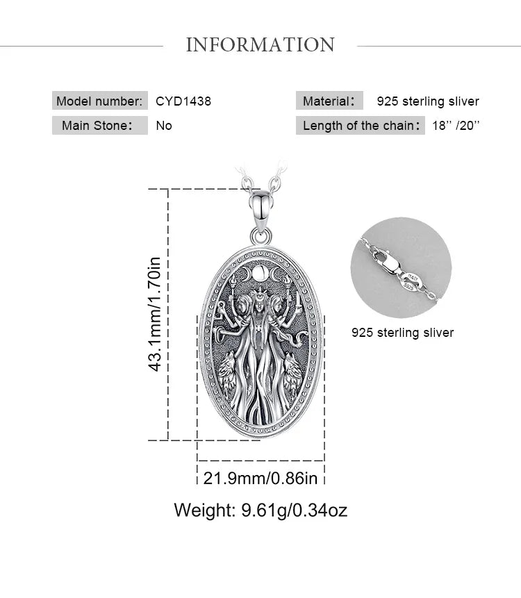 Eudora 925 Sterling Silver Triple Moon Goddess Necklace Hecate Dog Amulet Pendant Triple Goddess Jewelry for Women Man Gift