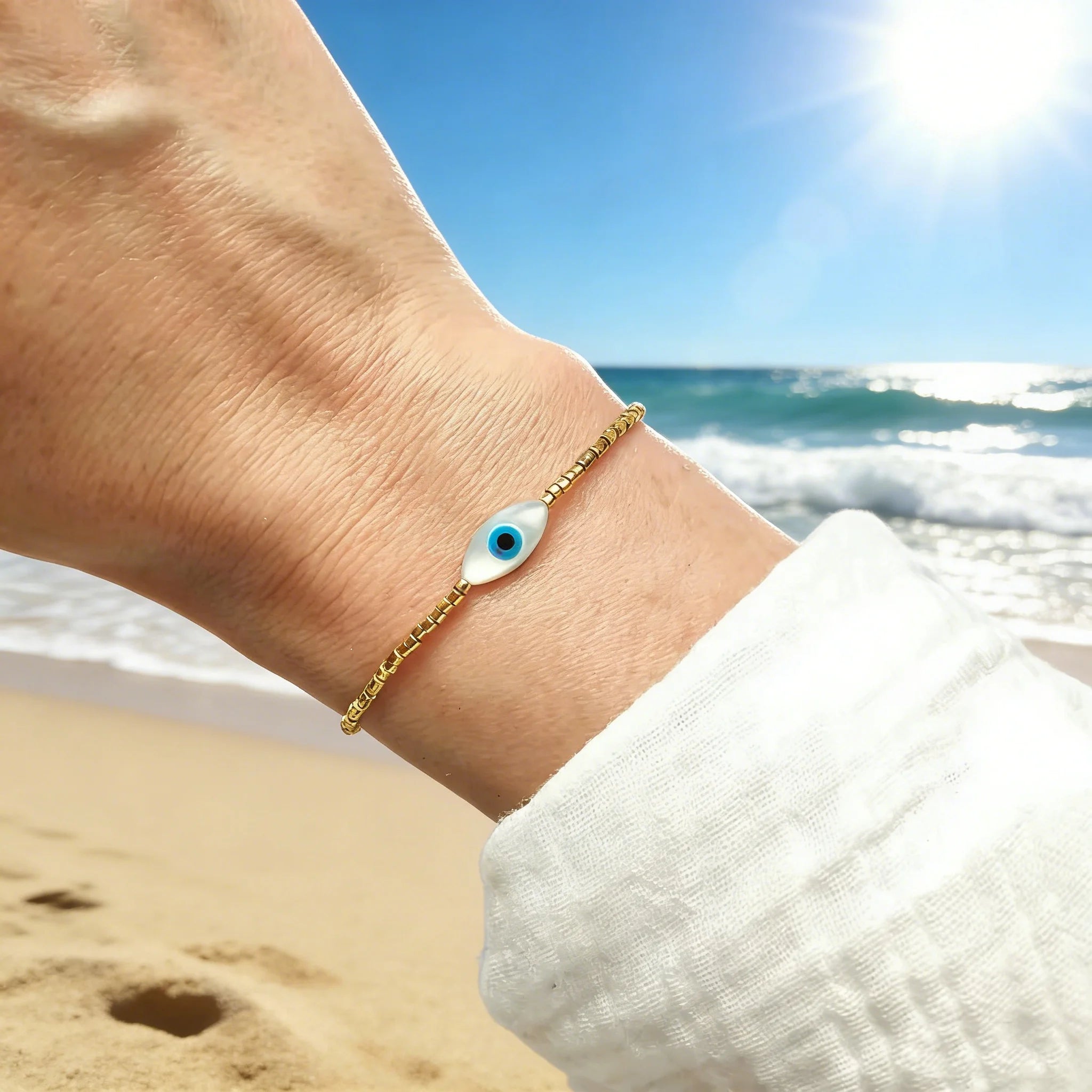 CCGOOD 1pcs Evil Eye Miyuki Seed Bead Bracelet Adjustable Rope Minimalist Jewelry Womens Spiritual Protection Gift Everyday Wear