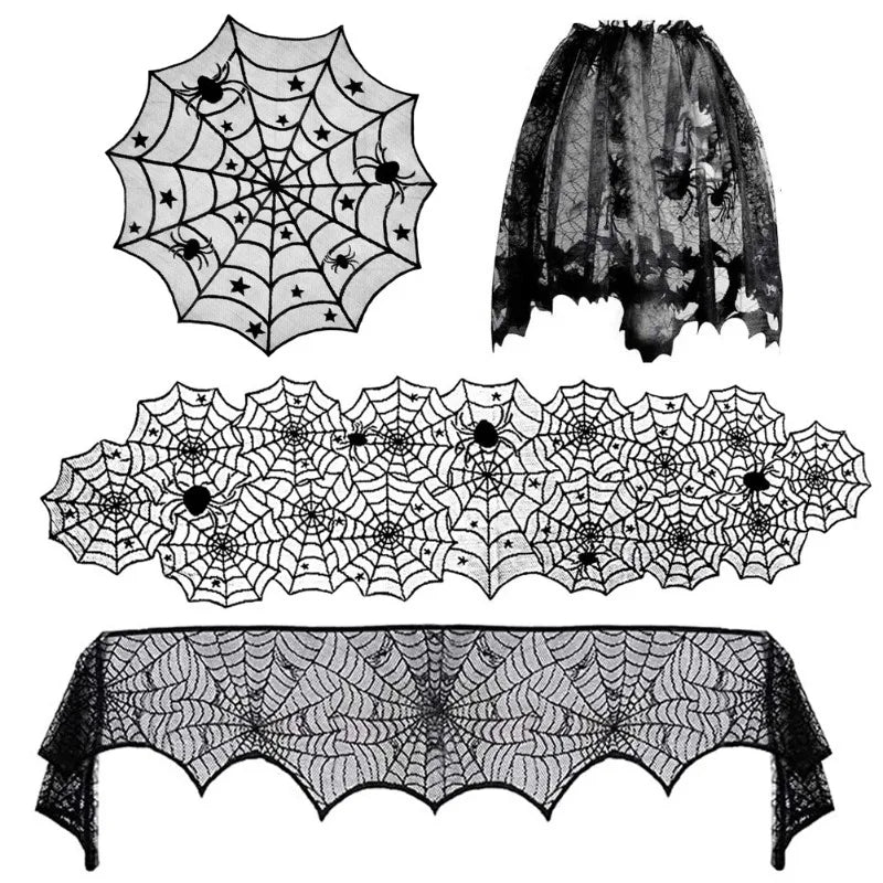 Halloween Tablecloths Spider Web Mantel Towel Bat Spider Table Flag Lampshade Table Decoration Halloween Home Decor Sets - Charlie Dolly