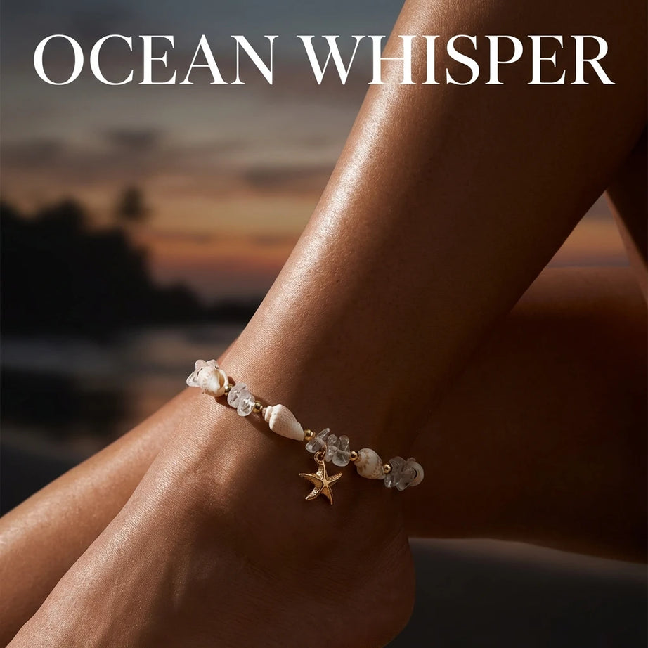 Cowrie Shell and Crystal Bead Starfish Boho Anklet