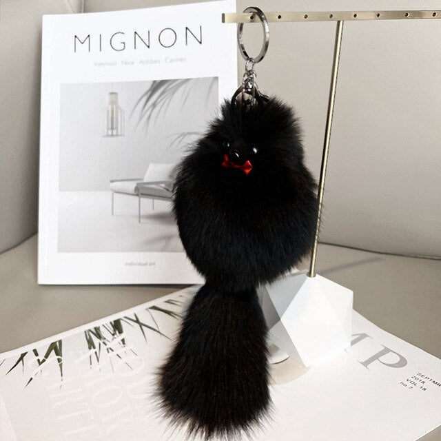 Cute Fluffy Bow-knot Fox Ball Key Chain Rings Pompom Real Fox Fur Charm Keychain Car Bag Key Ring Women Jewelry - Charlie Dolly