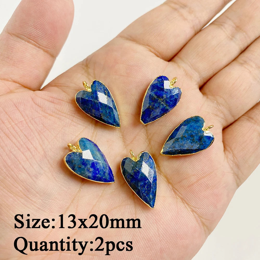 Natural Lapis Lazuli Pendant Blue Heart Square Oval Bullet Stone Charms For Jewelry Making Necklace Earrings Bracelet DIY 2PCS