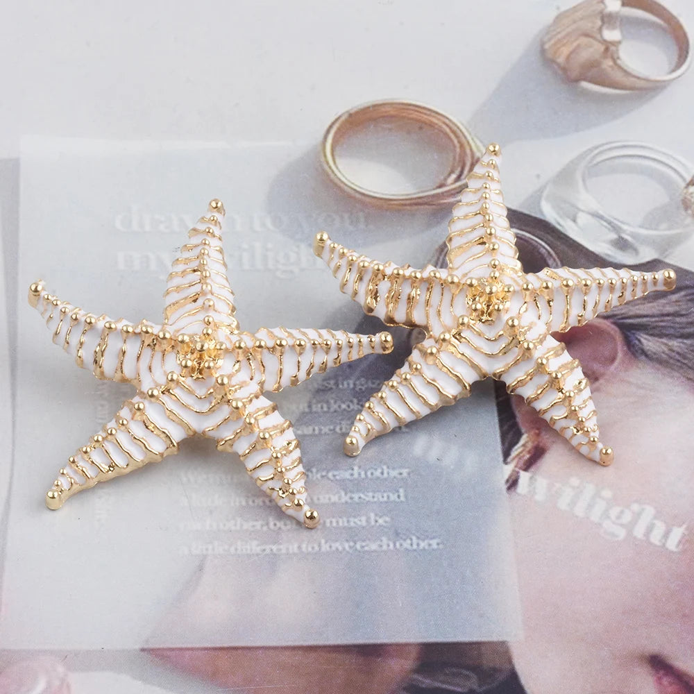 2026 New Trend Pink Black Blue White Enamel Drip Oil Starfish Earrings Women Boho Ethnic Retro Statement Big Earrings Jewelry