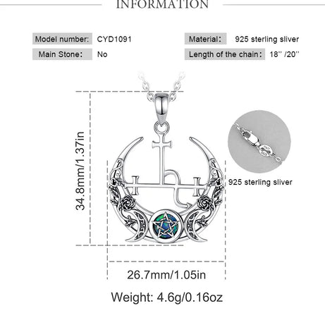 S925 Sterling Silver Lilith Moon & Opal Pendant Necklace, Triple Moon Goddess Amulet