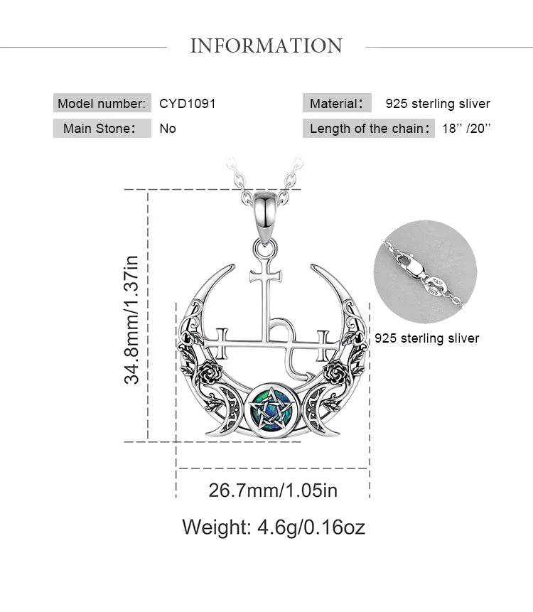 Eudora 925 Sterling Silver Lilith Moon Necklace for Women Man Opal Triple Moon Goddess Amulet Pendant Personality Jewelry Gift