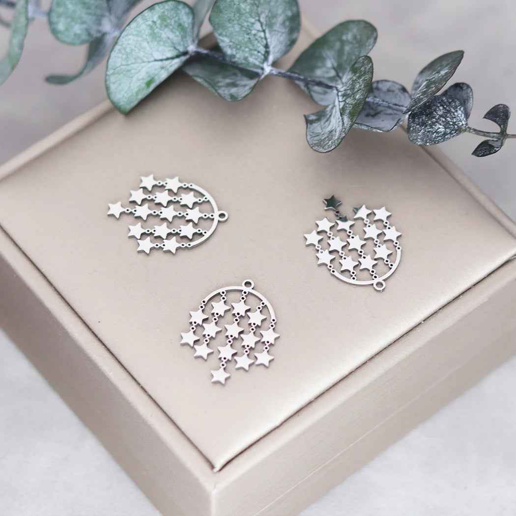3pcs Stainless Steel Gothic Sun Cross Sword DIY Charms Tassels Star Lotus Flower Earrings Necklace Jewelry Making Amulet Pendant