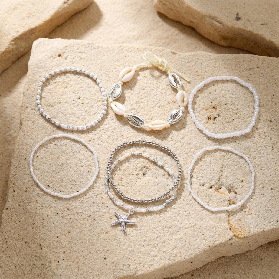 Starfish Tassel and Shell Multilayer Boho Anklet