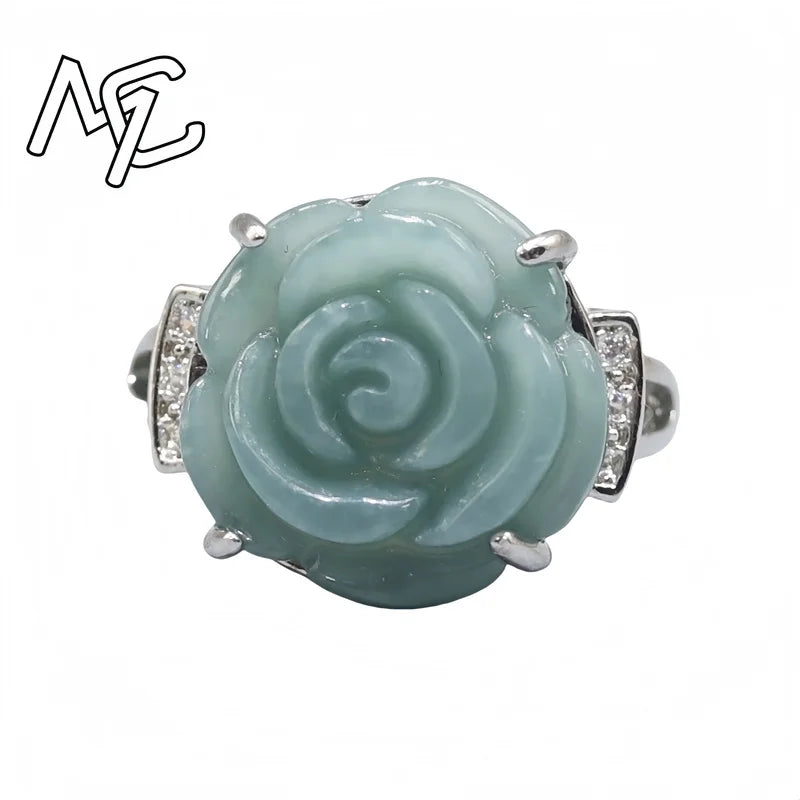 925 Silver Inlay Burmese Jade Adjustable Flower Gourd Butterfly Pendant Ring Emerald Rose Natural Green Women Jewelry Customized