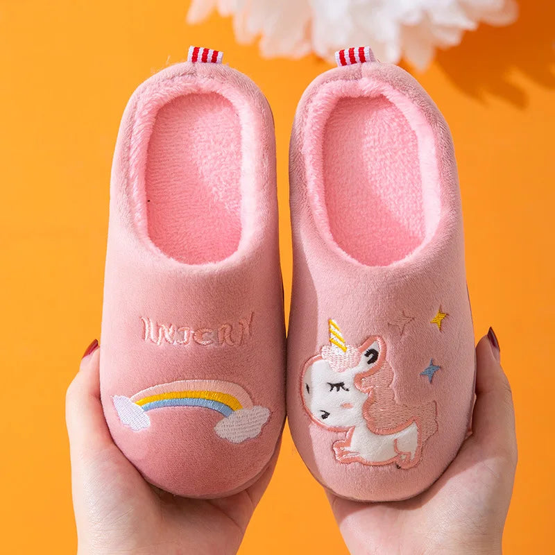 Child Cotton Shoes Kids Winter Slippers Boys And Girls Baby Cute Unicorn Warm Shoes Thickening Large Children Home Slippers - Charlie Dolly