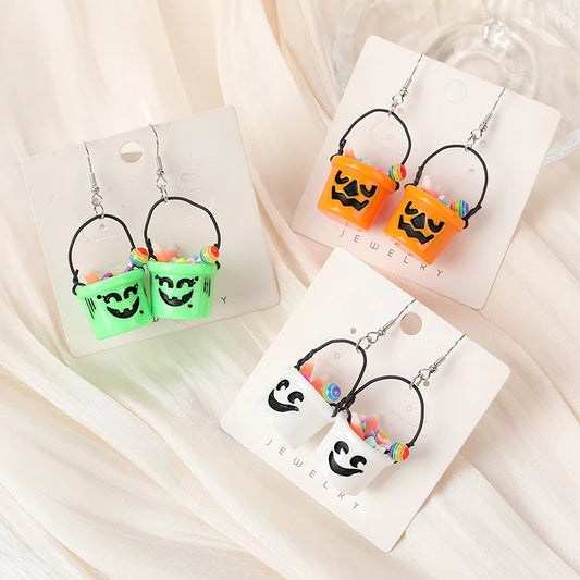 1Pair Fashion Halloween Drop Earrings 3D Resin Basket Jewelry For Girl  and Woman Birthday Gift