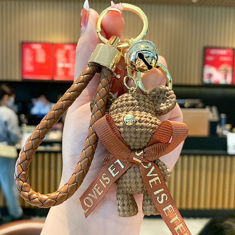 Cute Resin Keychain Charm Tie The Bear Pendant For Women Bag Car KeyRing Mobile Phone Fine Jewelry Accessories Kids Girl Gift - Charlie Dolly