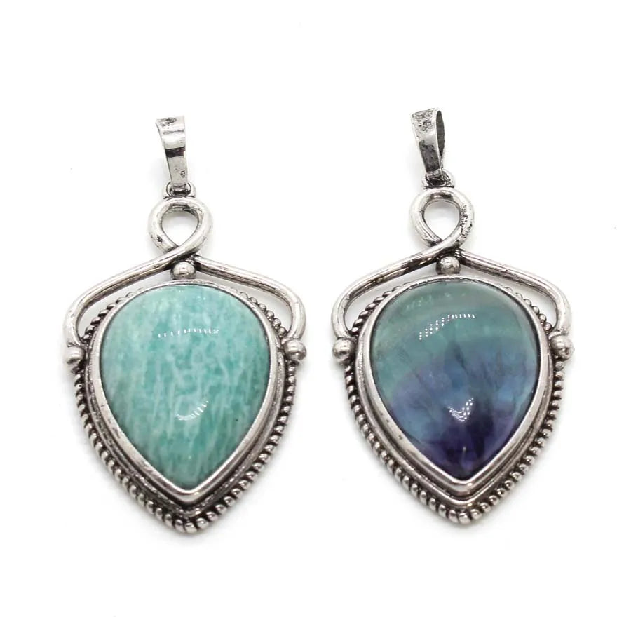 Women's Natural Crystal Stone Water Drop Pendants For DIY Necklace Amethyst Rose Quartz Lapis Lazuli Boho Men Jewelry Making