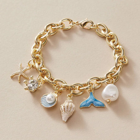 Irregular Shell, Starfish and Pearl Tassel Necklace and Earring Set