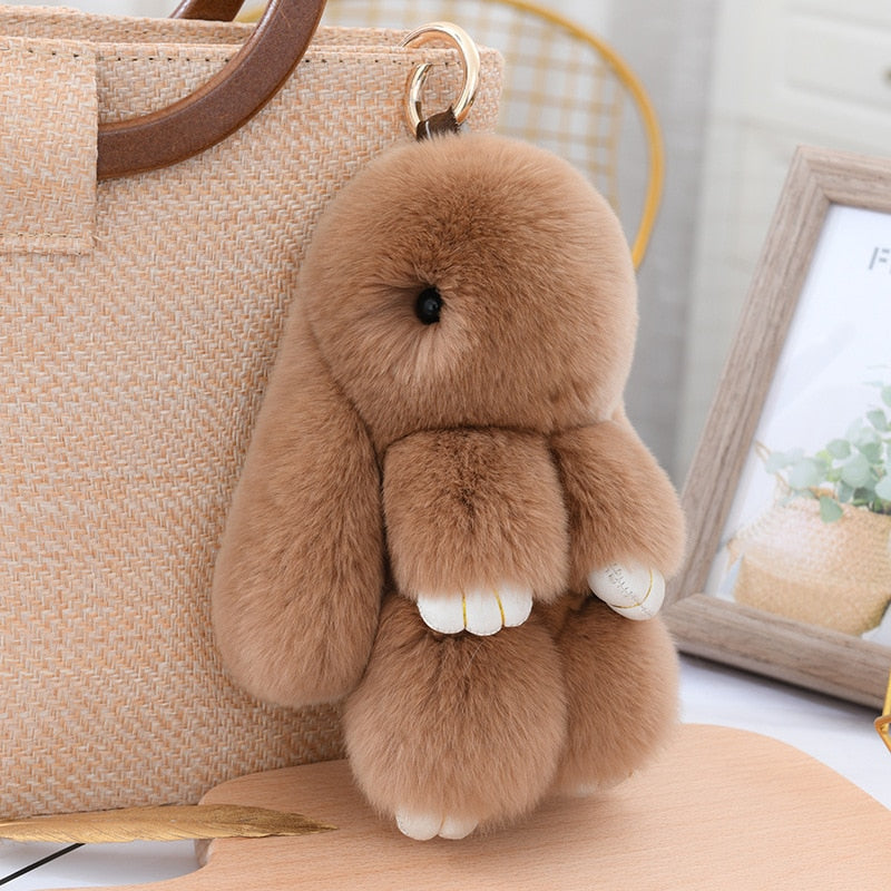 Three Model Size 100% Natural Rex Rabbit Fur Cute Fluffy Bunny Keychain Real Fur Key Chains Bag Toys Doll Lovely Keyring Pendant - Charlie Dolly