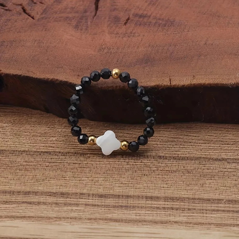 Crystal Stone Beaded Boho Ring — Amethyst, Moonstone & Turquoise