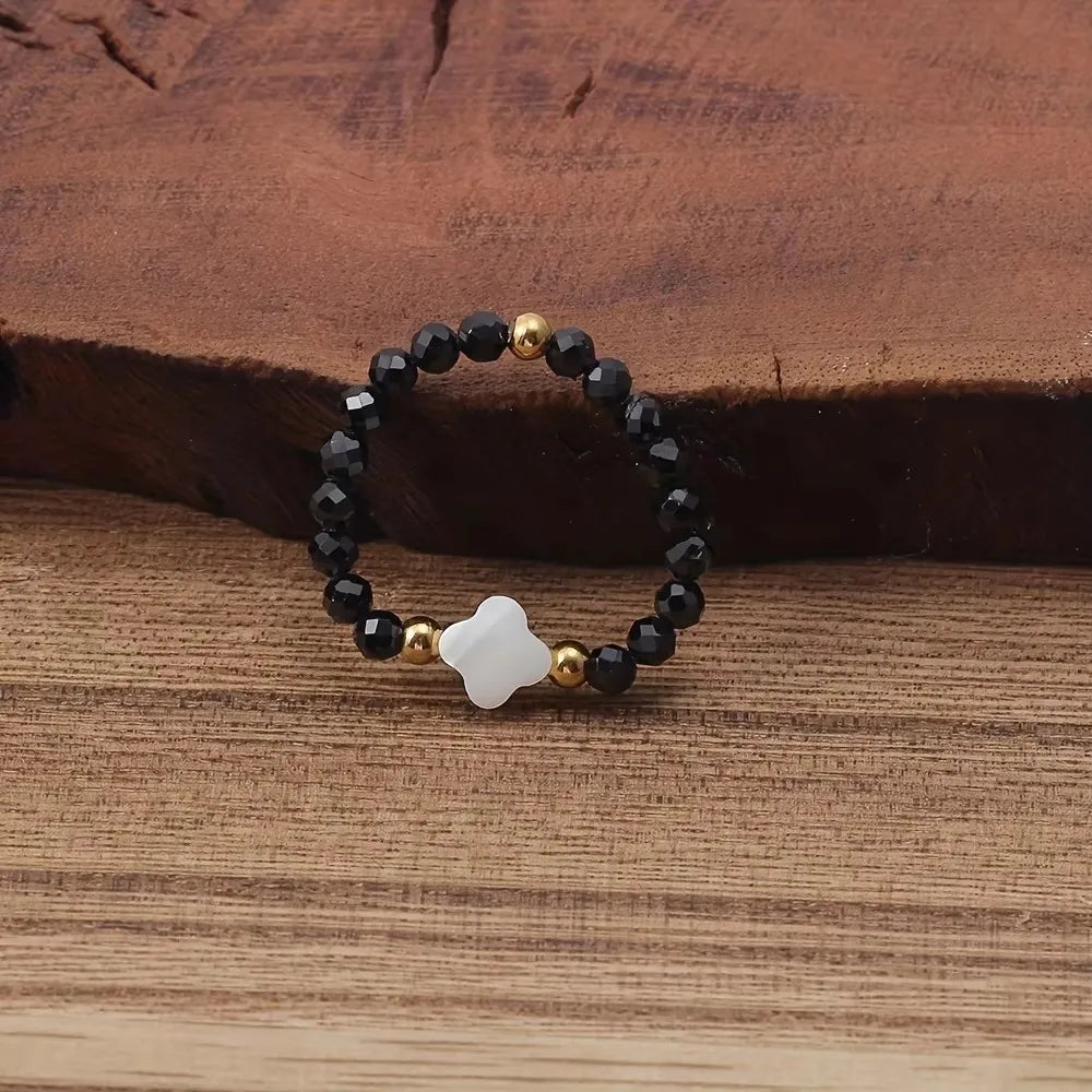 Boho Nature Crystal Beaded Ring Love Heart Amethyst Moonstone Turquoise Faceted Stone Stretchy Adjustable Women Jewelry Gift