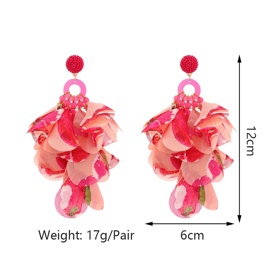 Acrylic Bead Yarn Petal Long Dangle Earrings Jewelry