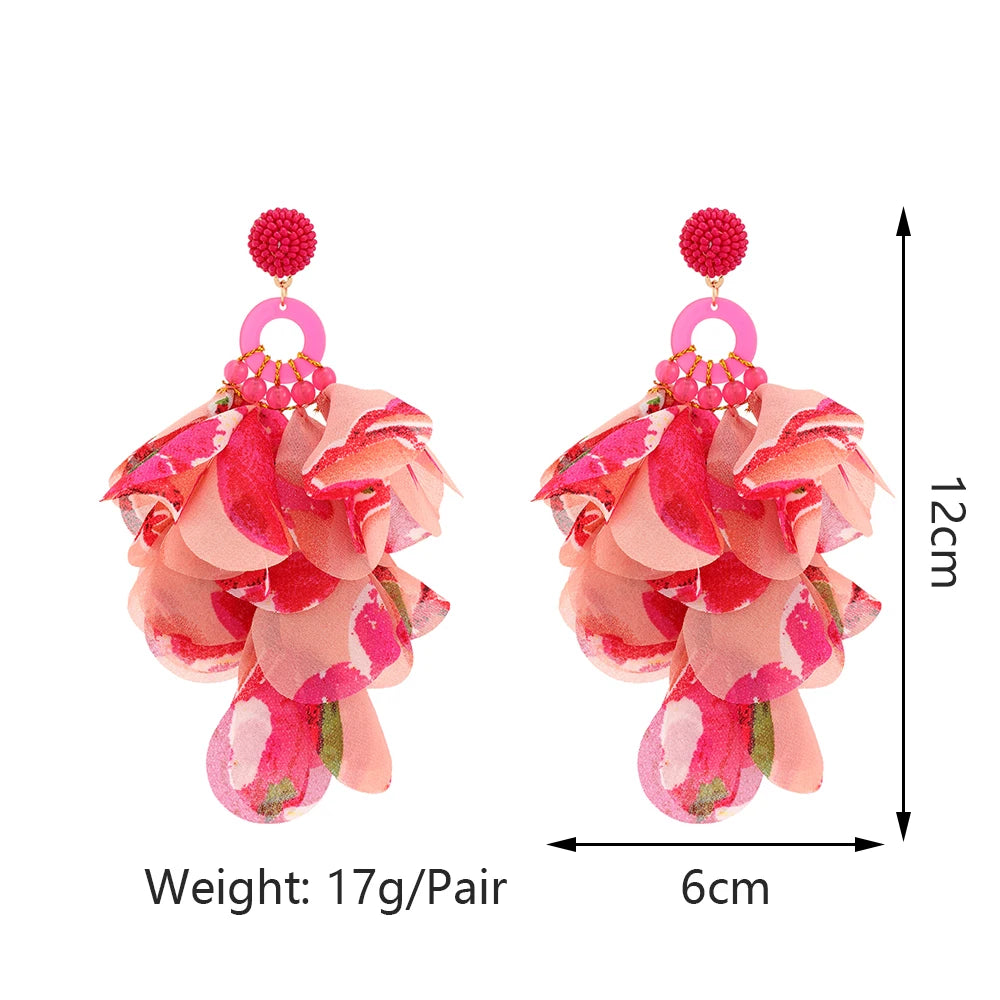 Charming Boho Long Hanging Dangle Earrings Acrylic Beads Elegant Petal Yarn Cute Sweet Fairy Fashion Statement Jewelry For Women