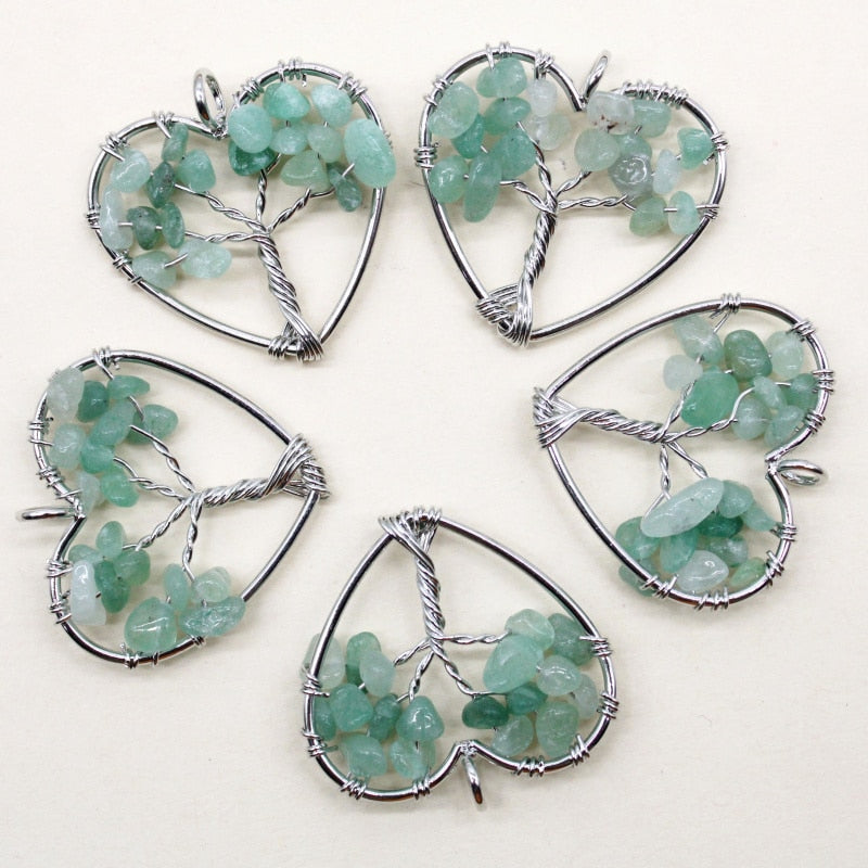 7 Chakra Natural Stone Tree of Life Pendant Necklace Handmade Heart Quartz Crystal Pendant DIY Accessories 10Pcs Wholesale - Charlie Dolly