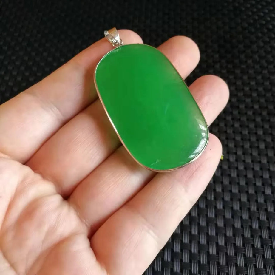 Grade A Natural Myanmar Jadeite Green Jade Oval Pendant Necklace, Fine Amulet