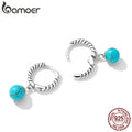 Bamoer 925 Sterling Silver Round Beads Drop Earrings for Women Fine Jewelry Vintage Turquiose Ear Buckles Girl Wedding Gift - Charlie Dolly