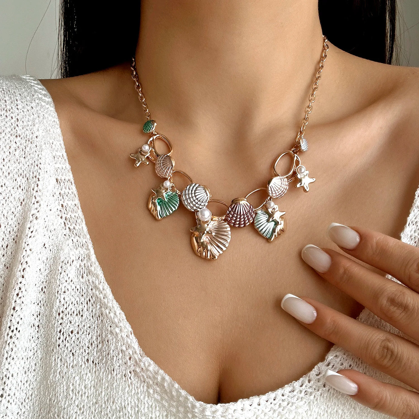 Starfish, Coral and Pearl Zircon Choker, Bracelet or Earring Set