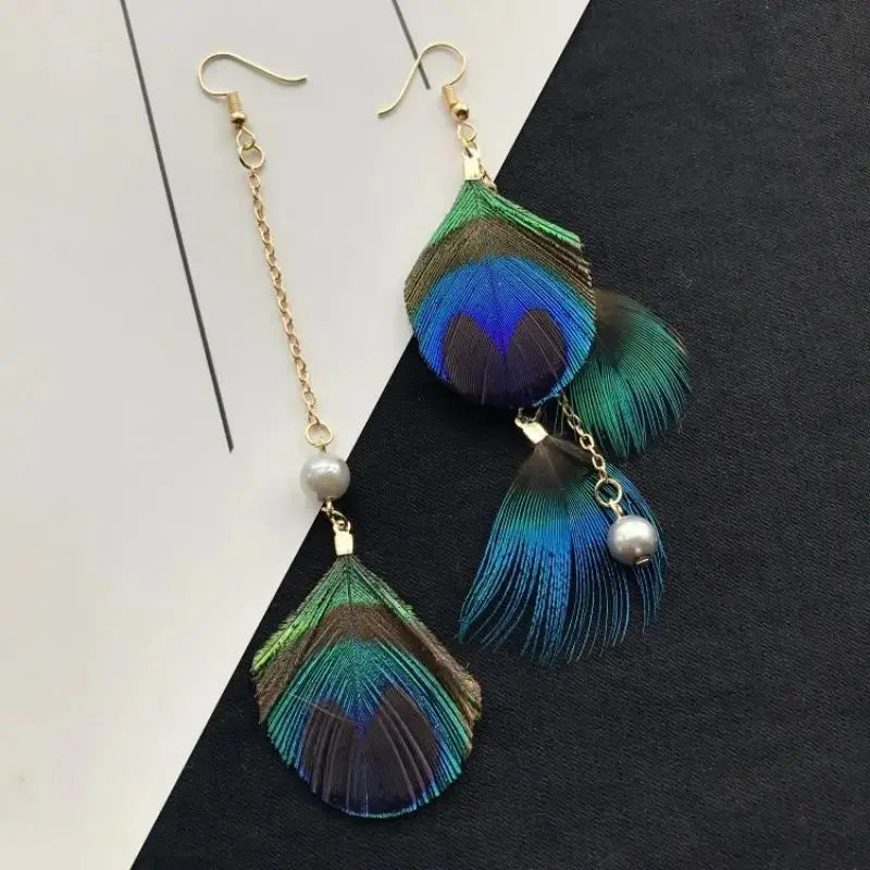 Unique Feather Earrings Imitation Peacock Feathers Vintage Earrings Exaggerate Boho Earrings Statement Jewelry Custom Packaging