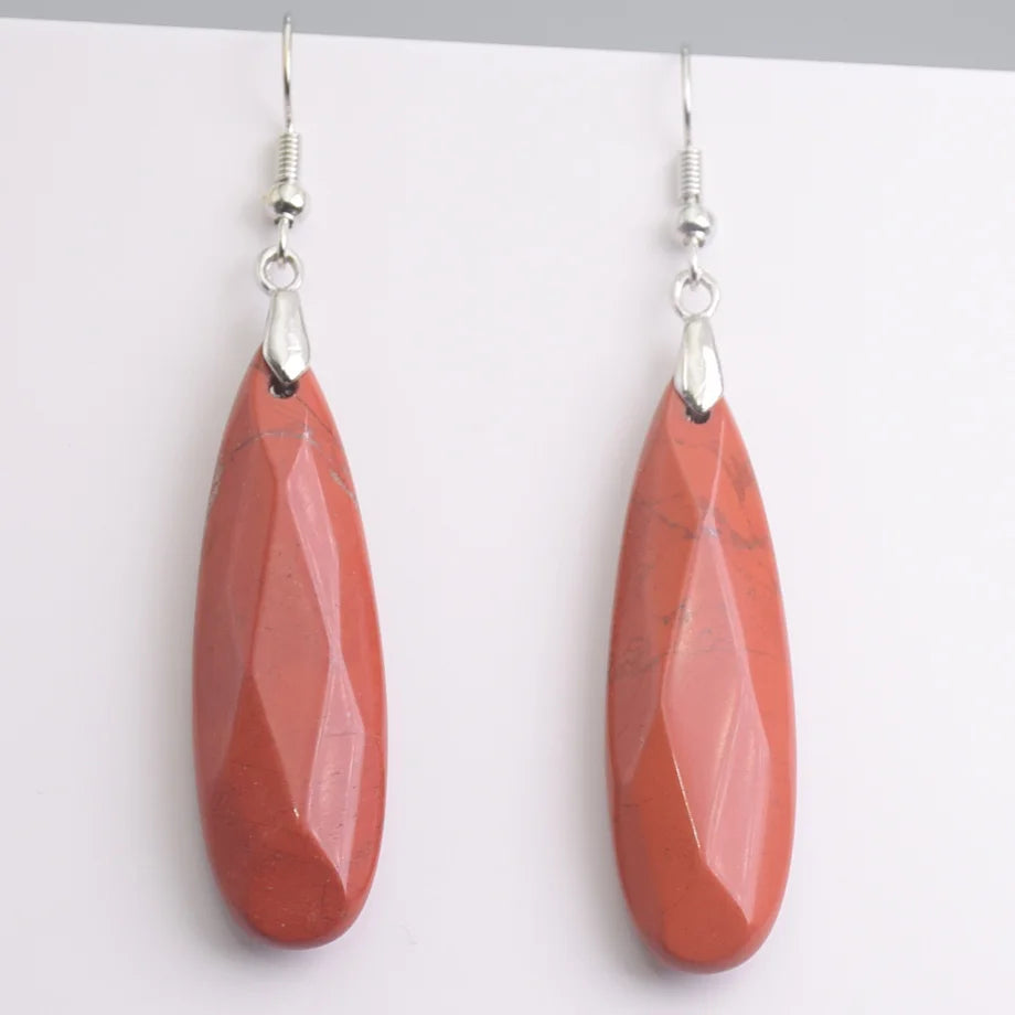 Silver Plated Long Water Drop Section Lapis Lazuli Pink Quartz Stone Hook Drop Earrings Elegant Women's Earring Fashion Jewelry