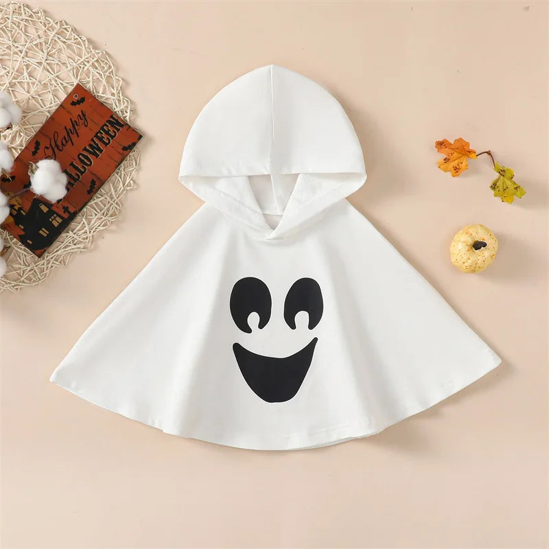 Toddler Baby Halloween Costume Kids Smiley Print Hooded Poncho Cloak Cape Role-playing Cosplay Clothes 18M-6T - Charlie Dolly