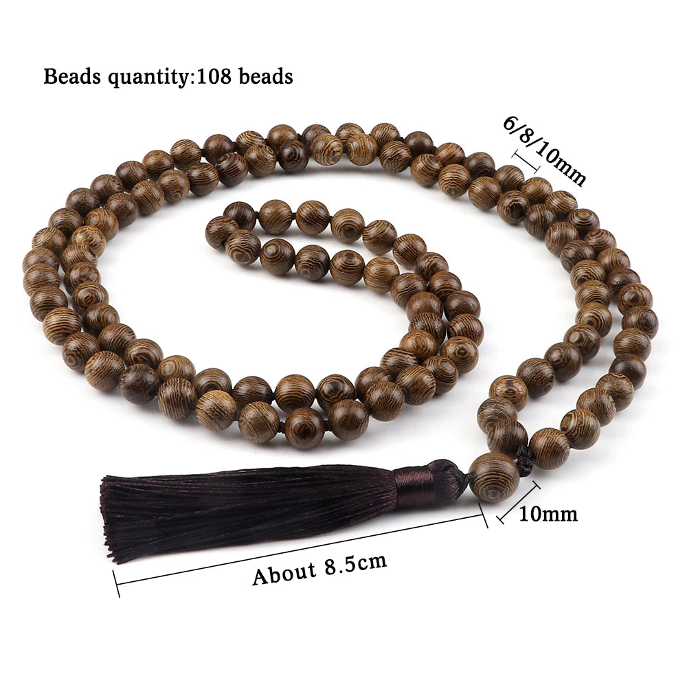 Wooden Bead 108 Mala Tassel Necklace Jewelry