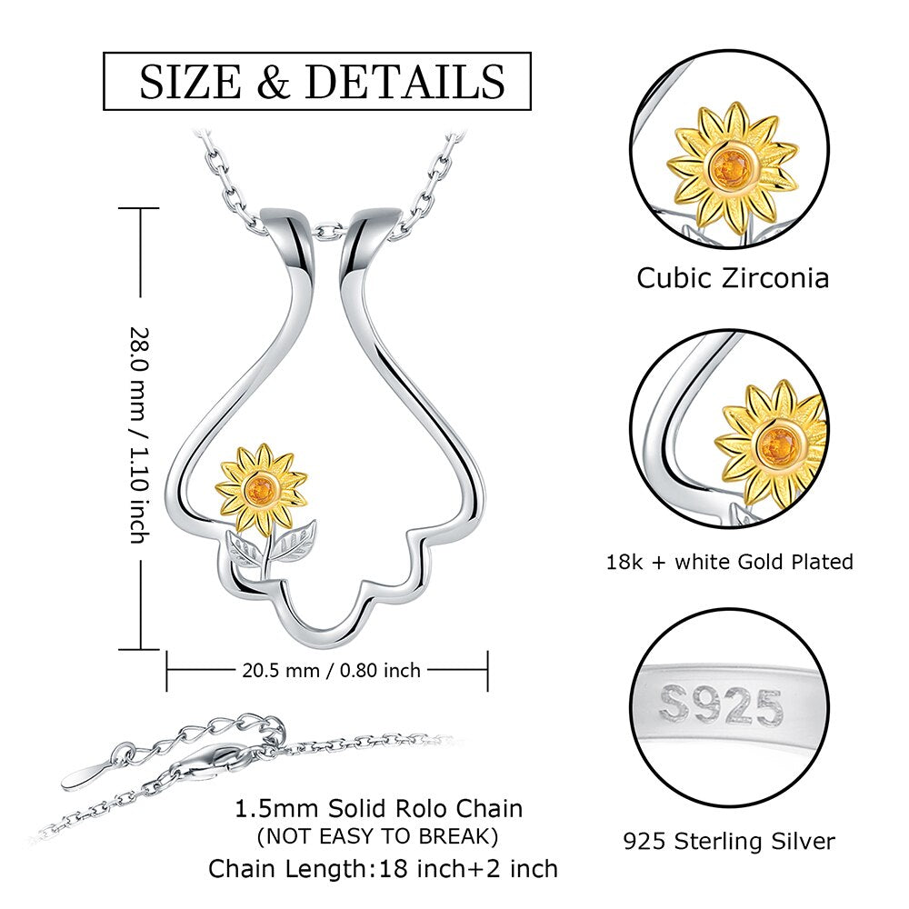 Ring Holder Sunflower Necklace 925 Sterling Silver Keeper Necklace Pendant You Are My Sunshine Jewelry Gifts for Women Girls - Charlie Dolly