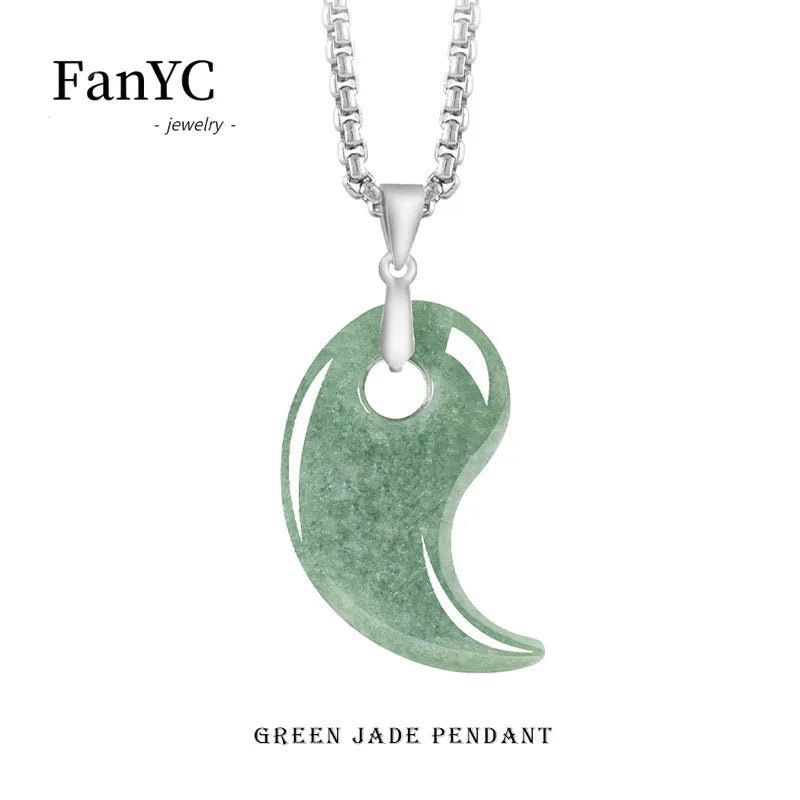 Natural Burmese Jadeite Magatama Pendant with Exquisite Carving Stylish Minimalist Necklace for Men and Women Perfect Gifts