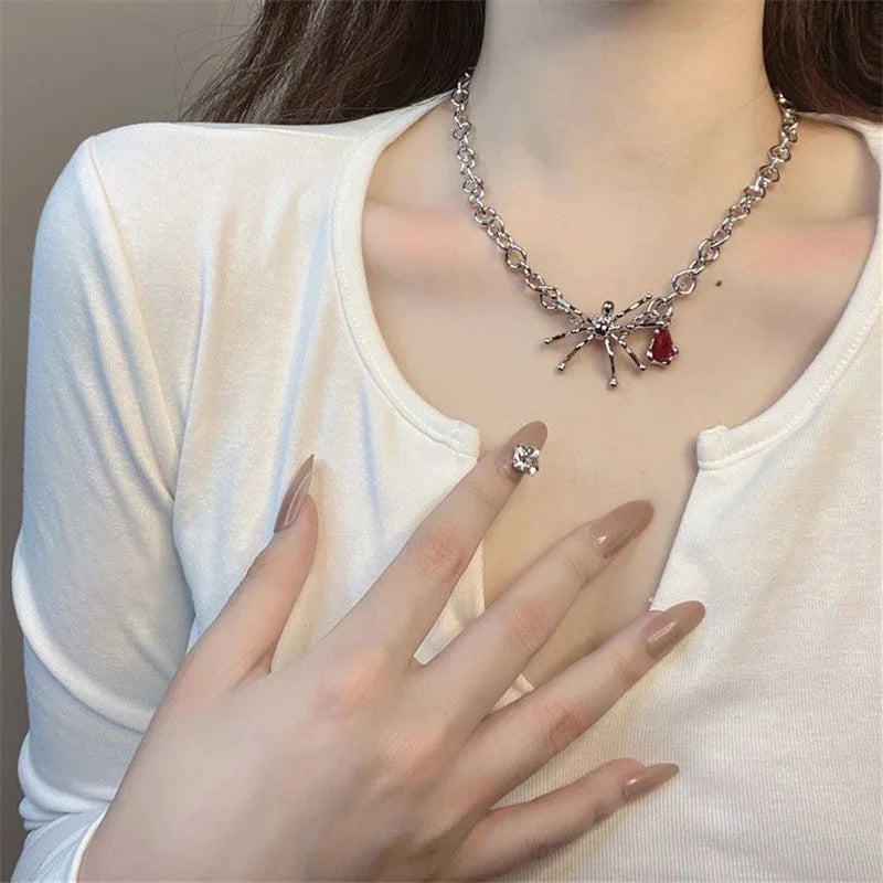 1Pcs Punk Spider Crystal Pendant Necklace Goth Chain Choker For Women Halloween Party Jewelry Gift - Charlie Dolly