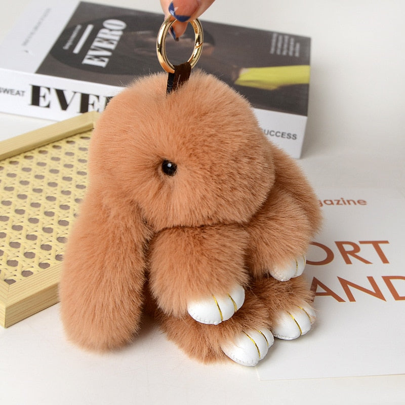 15CM Charm Real Fur Pompom Rabbit Keychain For Luxury Women Bag Men Car KeyRing Girl Gifts Cute Doll Plush Key Chains Pendent - Charlie Dolly