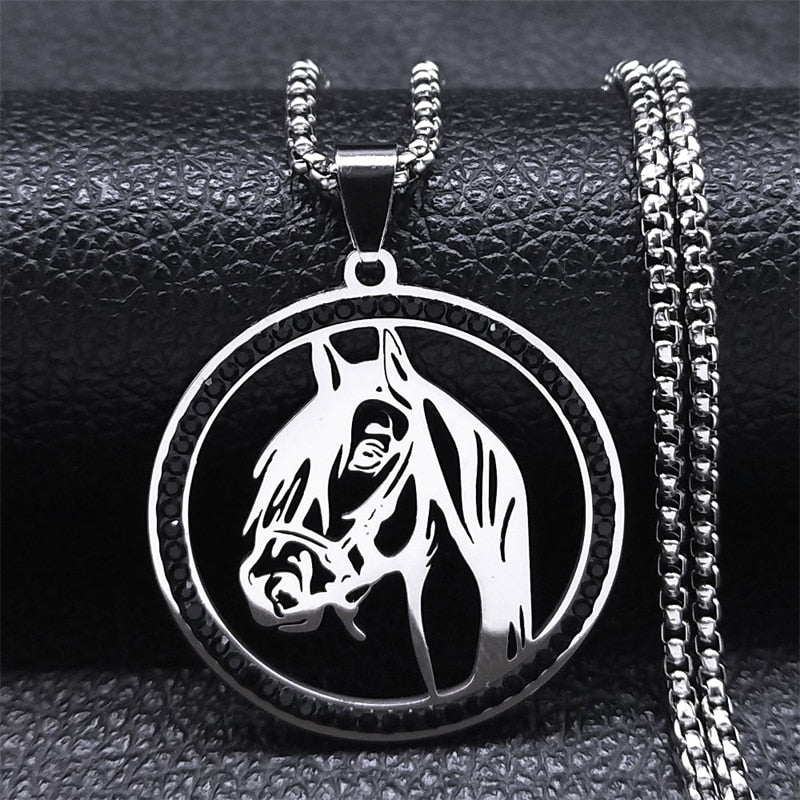 Horse Head Pendant Necklace for Women/Men Stainless Steel Animal Horse Accessories Chain Necklaces Jewelry colar masculino N2026 - Charlie Dolly