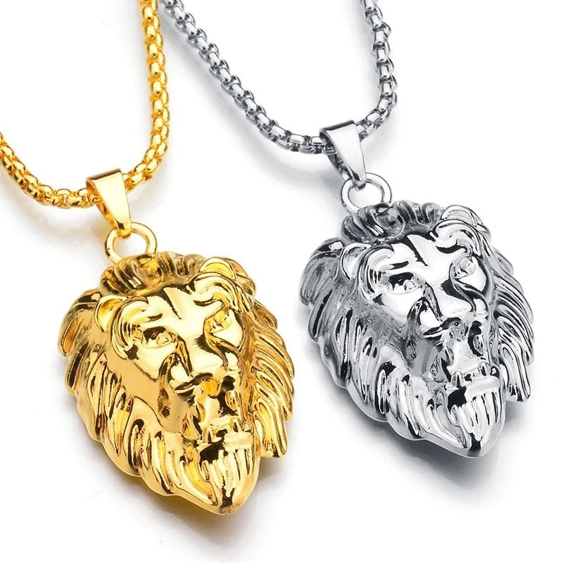 Fashion Rust Steel Lion Head Animal Necklace Hip Hop Necklace for Men Stainless Steel Jewelry Halloween Party Anniversary Gift - Charlie Dolly