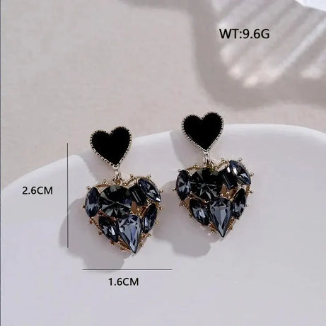 Gray Stone Heart Dangle Earrings, Carved Korean Style Evening Boho Jewelry