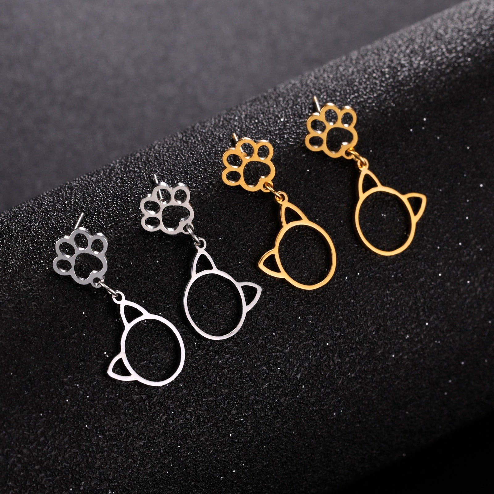Sipuris Kitten Cat Mini Stud Earrings For Women Stainless Steel Trendy Kawaii Cute Pendant Jewelry Gifts For Couple Wedding - Charlie Dolly