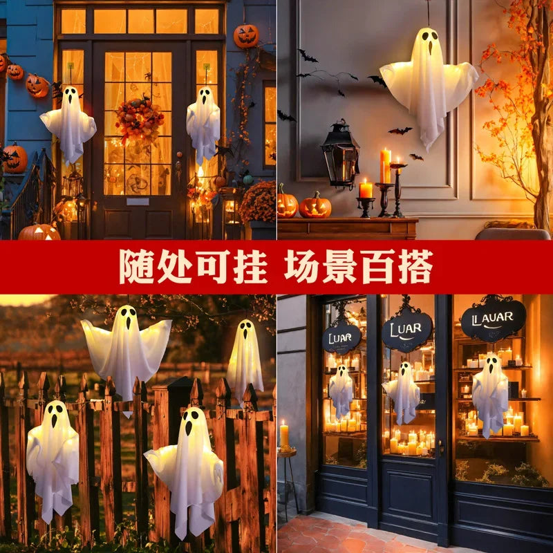 2024 LED Glow Ghost Party Halloween Decoration for Home Indoor Outdoor Haunted House Bar Hanging Horror Props with Lights - Charlie Dolly